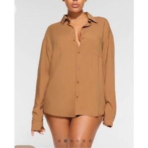 New Skims Cover Ups Long Sleeve Button Up Shirt OCHRE NWT